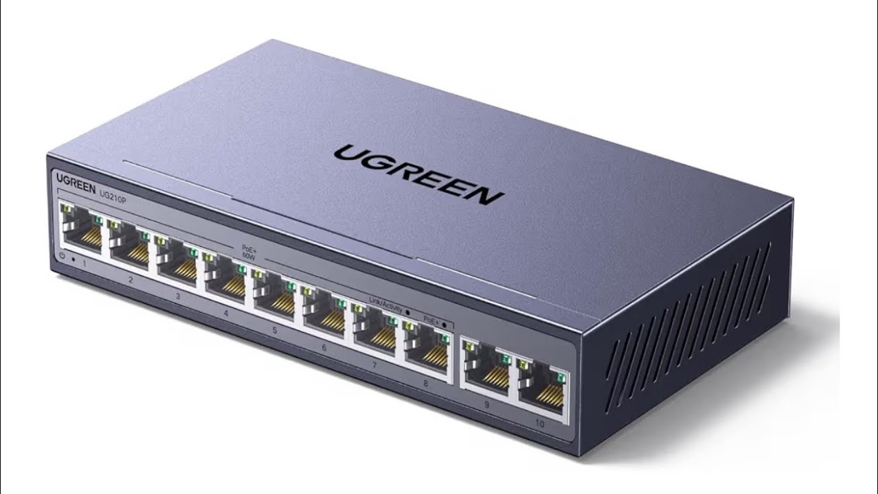 UGREEN | Ethernet Switch, 10-Port PoE Switch, 8 PoE+@60W + 2 Gigabit Uplink, Plug & Play