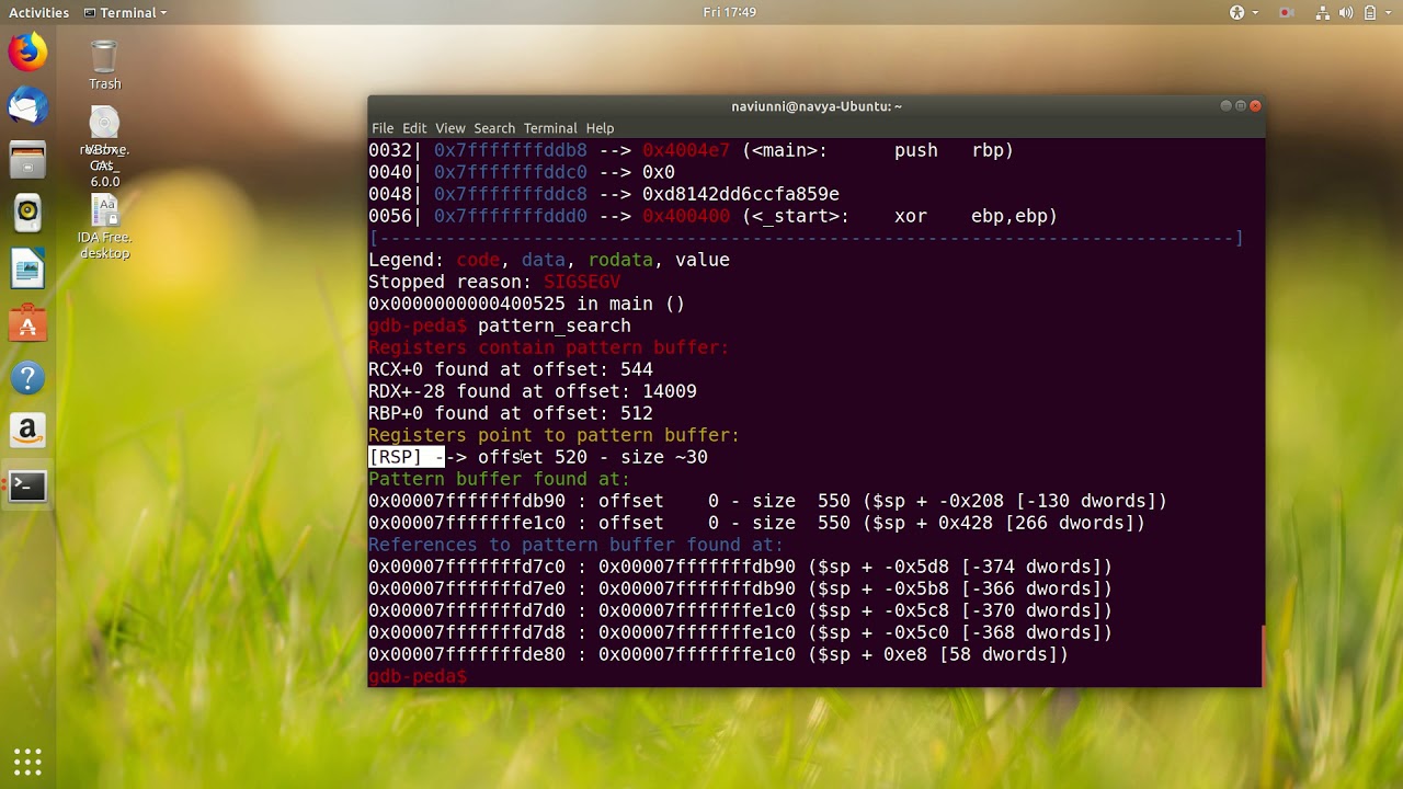 Buffer Overflow attack on a 64-bit ubuntu using gdb-peda