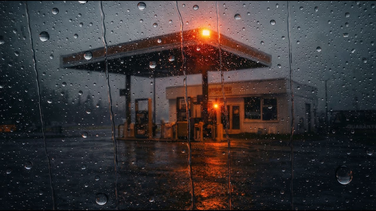No Ads Rain Sounds for Sleeping | Rainy Night at a Gas Station ⛽Heavy Rain Sounds For Sleep