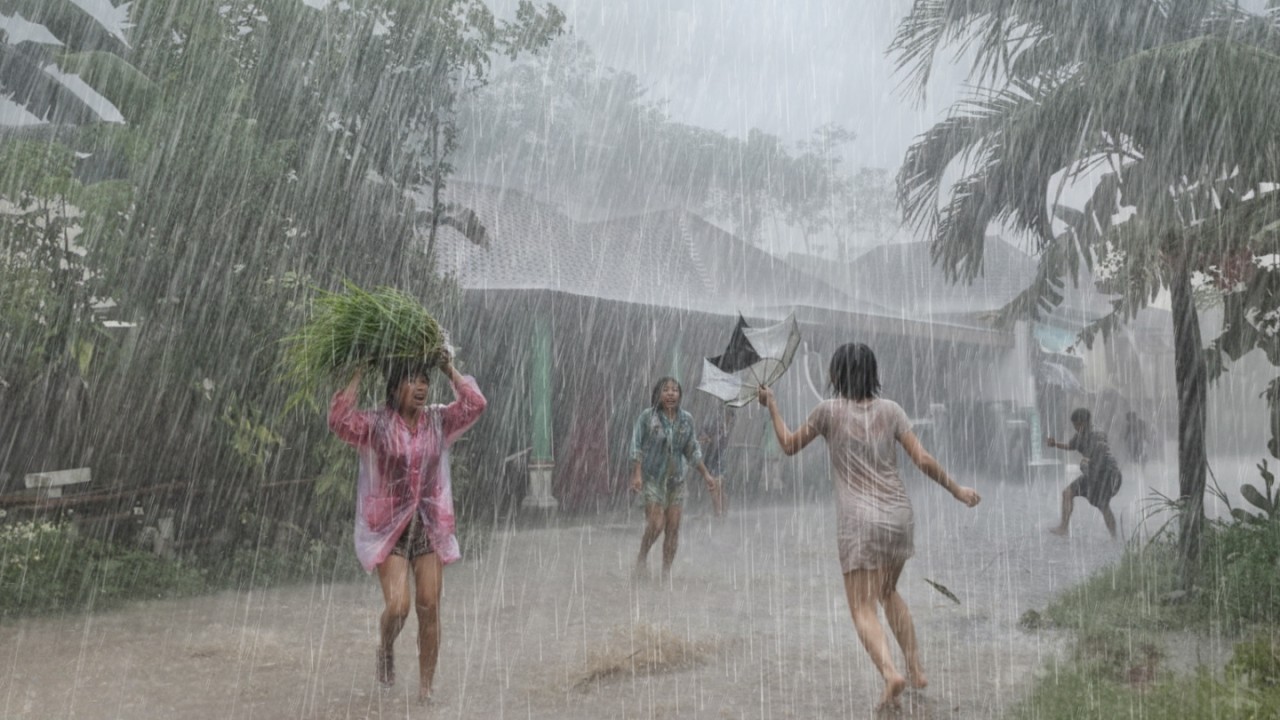 ЭКСТРЕМАЛЬНАЯ ПОГОДА ⛈️ Сильный ливень в спокойной деревне | Успокаивающие звуки дождя для терапии с