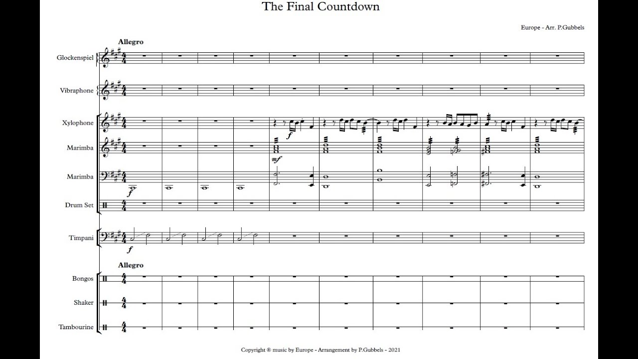 The final countdown for percussion ensemble