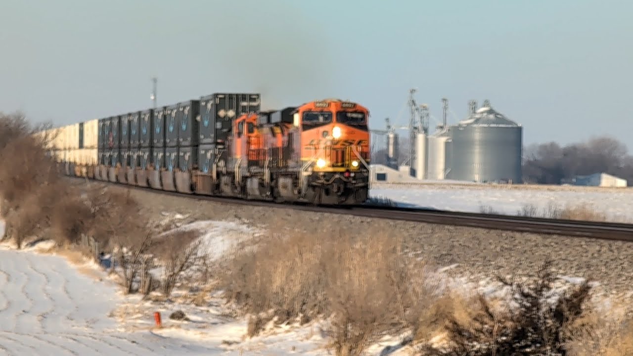 Super-fast Intermodal Train at 7 Below Zero. 