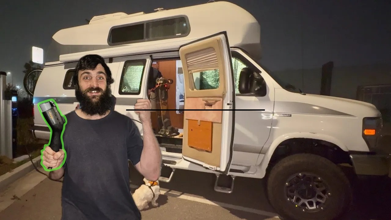Camping at an EV Charger!  RV / Van Life Power Hookup🔌
