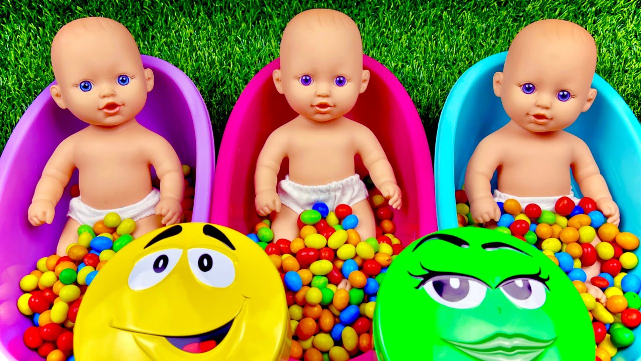 Full of 3 Rainbow BathTubs Candy with M&M's & Magic Slime | Cutting Video