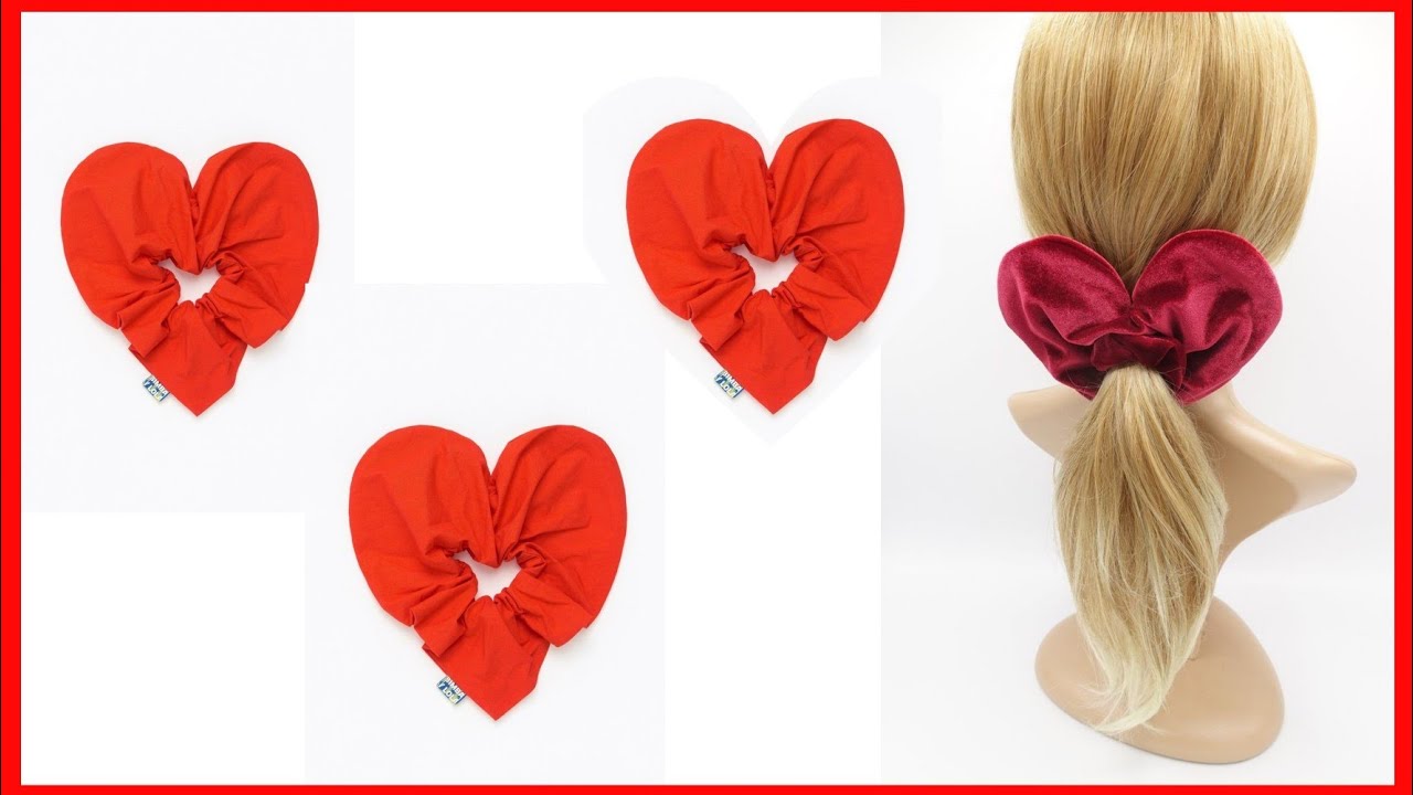 ❤Cómo hacer un Scrunchie Corazón/Coleteros para el cabello con forma de Corazón