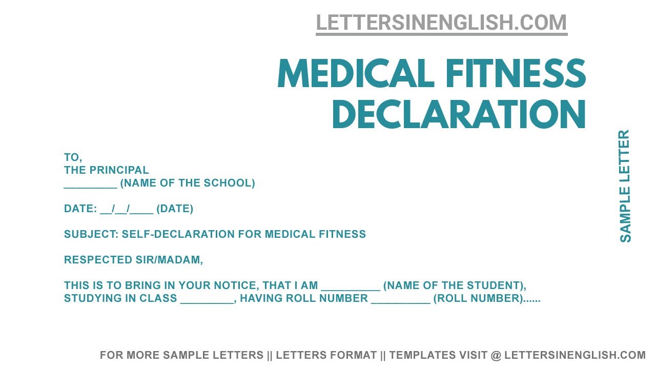 Self Declaration for Medical Fitness for Participation in Sports Event in School - Sample Letter