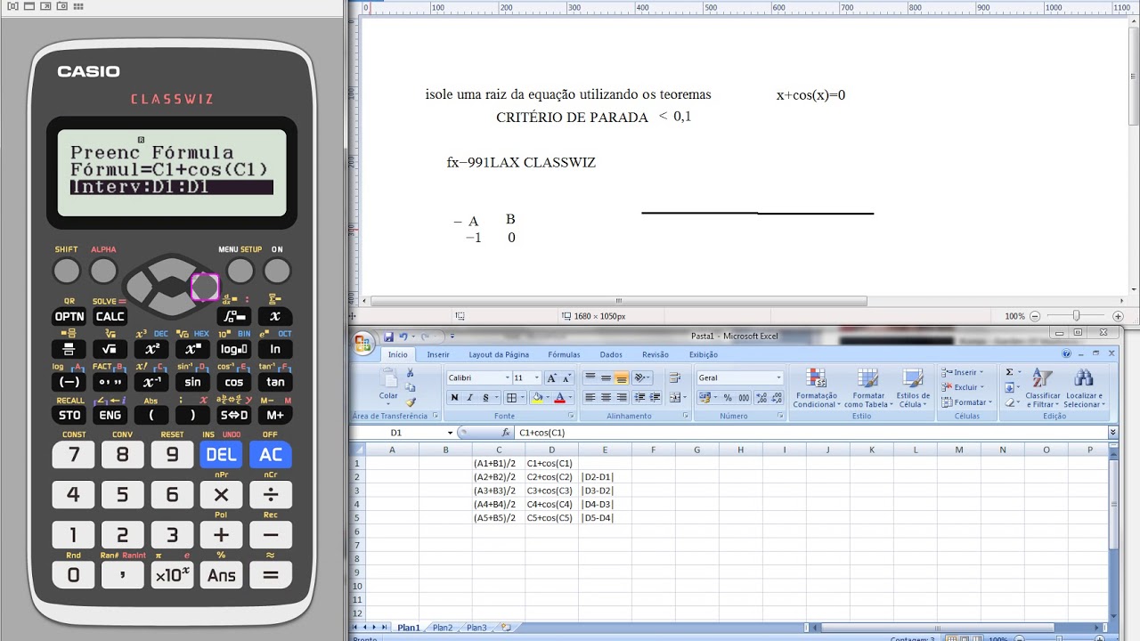 Bisseção Casio fx-991 LAX CLASSWIZ Cálculo Numérico