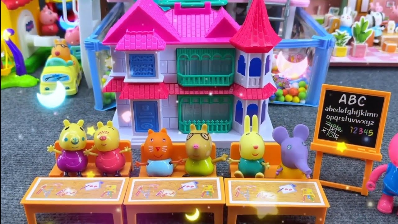 7 Minutes Satisfying Unboxing Peppa Pig Family Pool Party Playset Slide Toys Collection Review #toys