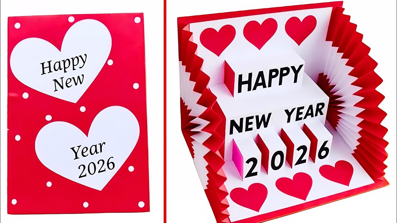 DIY Happy New Year greeting card 2026 /New year 3D pop up card /How to make new year card Ideas