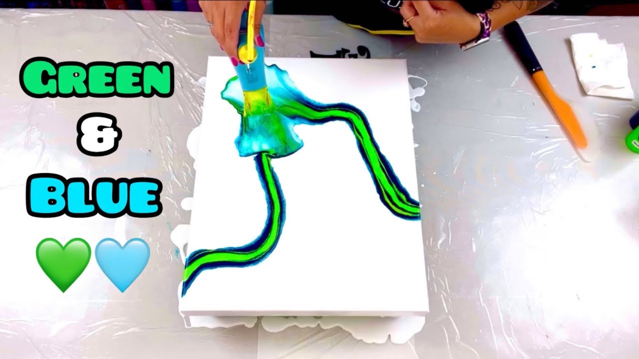 # 588 - 💚🩵NEW!  Neon Green & Blue! WOW! - Acrylic Pour Painting