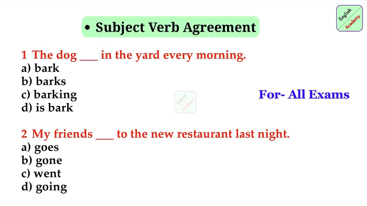 Subject Verb Agreement practice 19 #englishacademy #subjectverbagreement