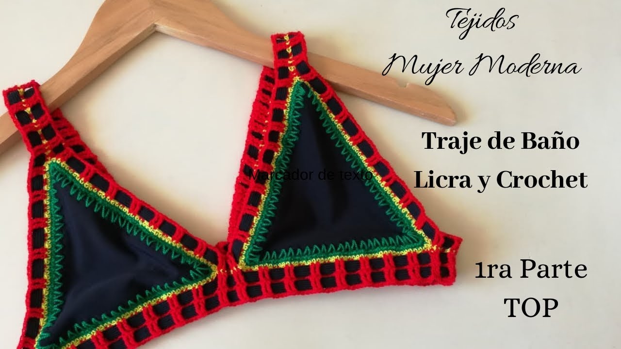 TOP DE BIKINI  LICRA Y CROCHET   (1ra parte)   #bikinitop