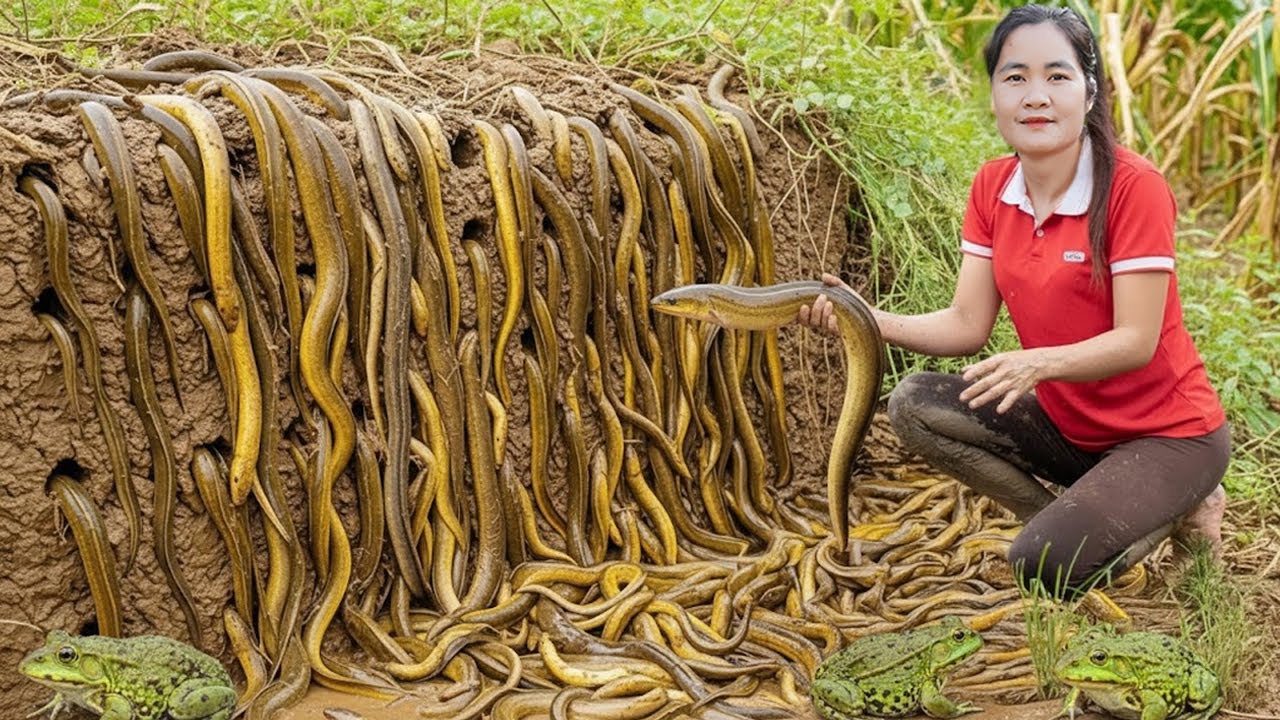 Harvesting Wild Eels & Frogs from Rice Fields & Goes Market to Sell &ndash; Living Close to Nature