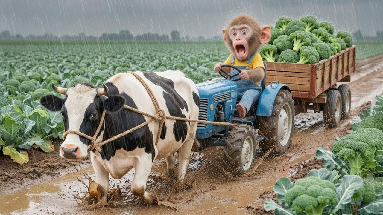 Little Monkey's Tractor Rescue & Cozy Cauliflower Harvest | Peaceful Rural Life Vlog