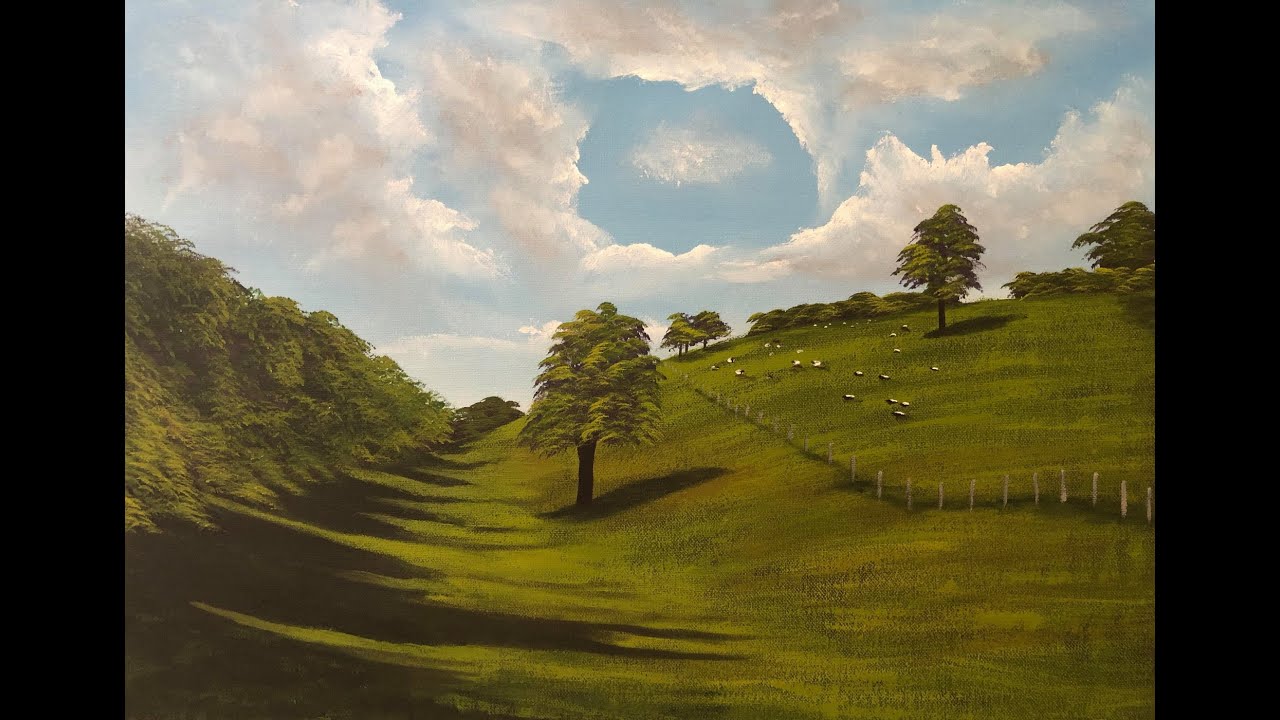 #370 How to paint a country hillside in acrylic