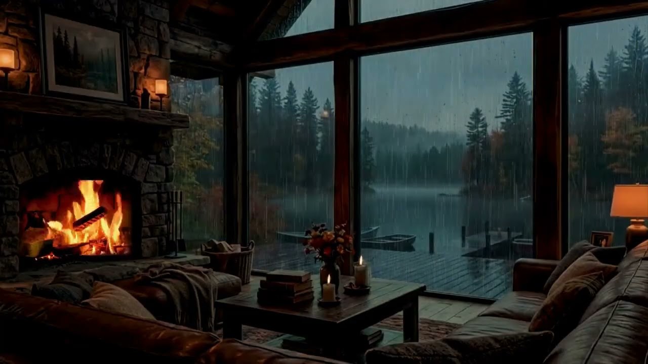 Дощ для сну, дощ та грім, теплий камін. 9 годин сну.Rain for sleep rain and thunder, warm fireplace