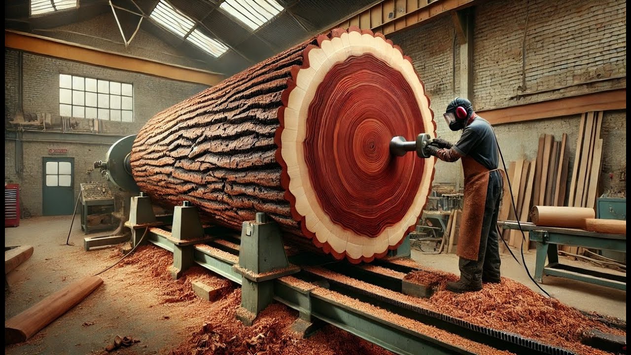 Woodworking Extremely Dangerous | Giant Red Wooden Vase Production Process At The Factory