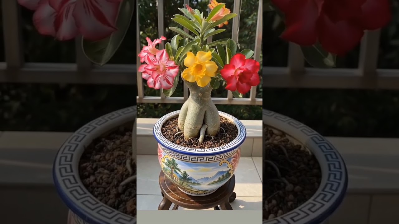 One Plant, Many Colors |Multi-Grafted adenium flowers|#adenium #flowers #viral #shorts