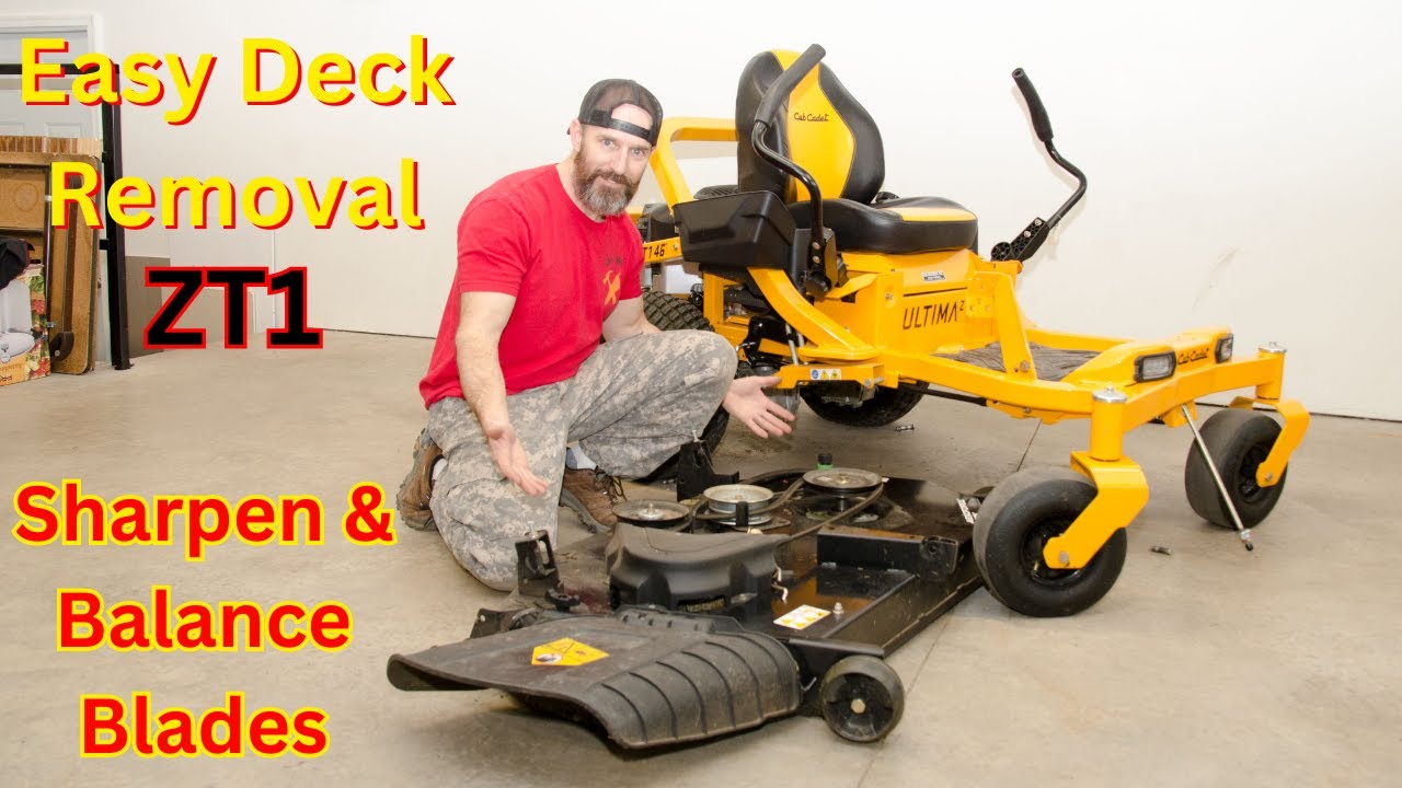 How to remove Cub Cadet ZT1 Mower deck, sharpen, and balance blades (step by step)