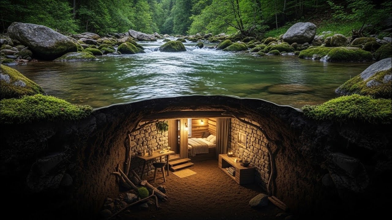 I Built a Hidden Underground Shelter Beneath a Flowing River