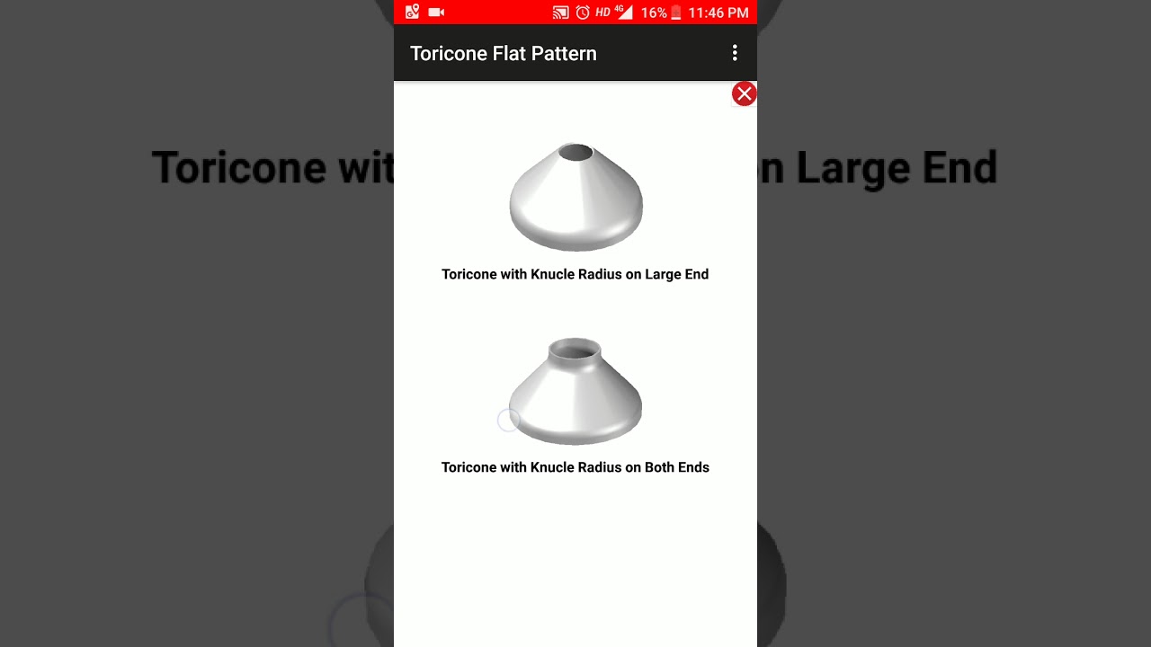 Toricone Layout or Toricone Flat Pattern development Mobile App used in Fabrication.