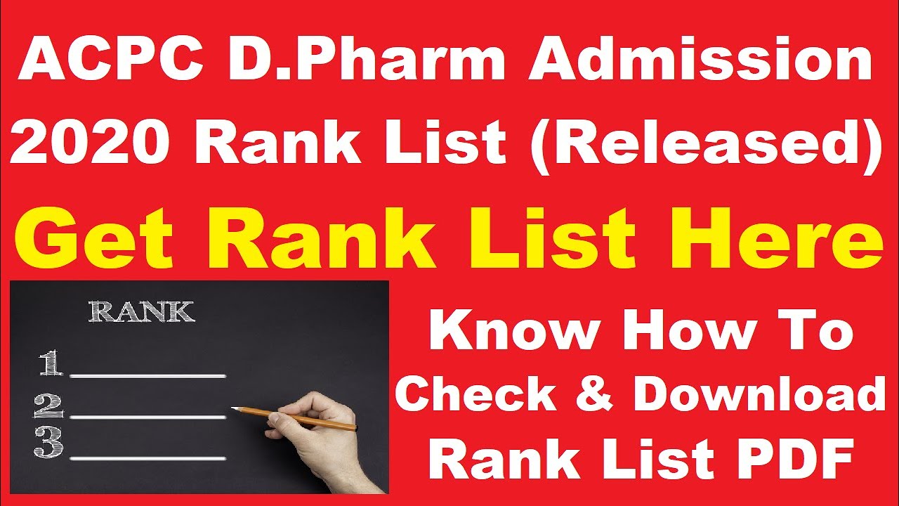 ACPC D.Pharm Admission 2020 Rank List (Released) - Know How to Check ACPC D.Pharm 2020 Rank List