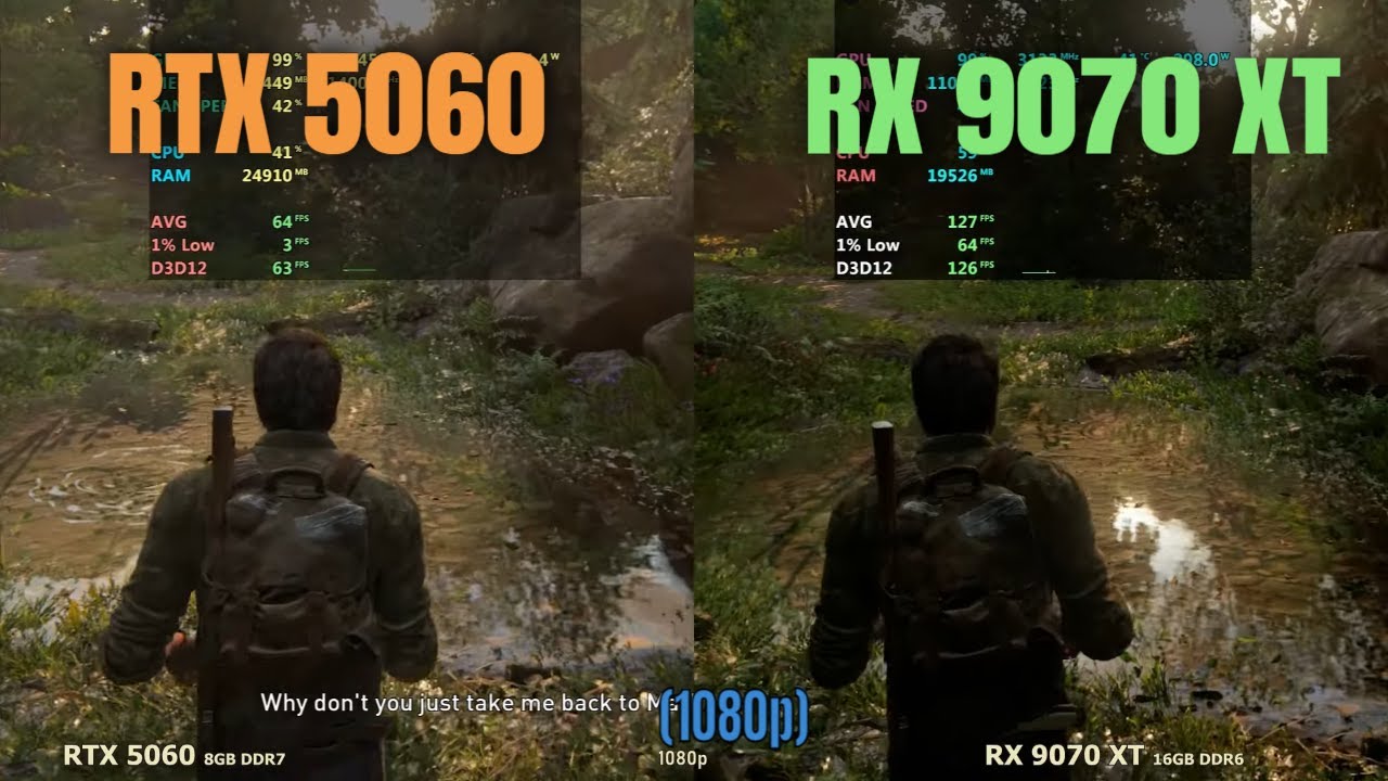 RTX 5060 vs RX 9070 XT (1080p)