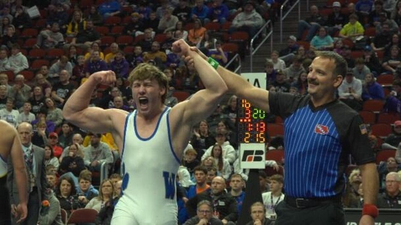 Carter Wright claims 1A 215 title, Woodbury Central 3rd place as IHSAA State Wrestling Tournament...