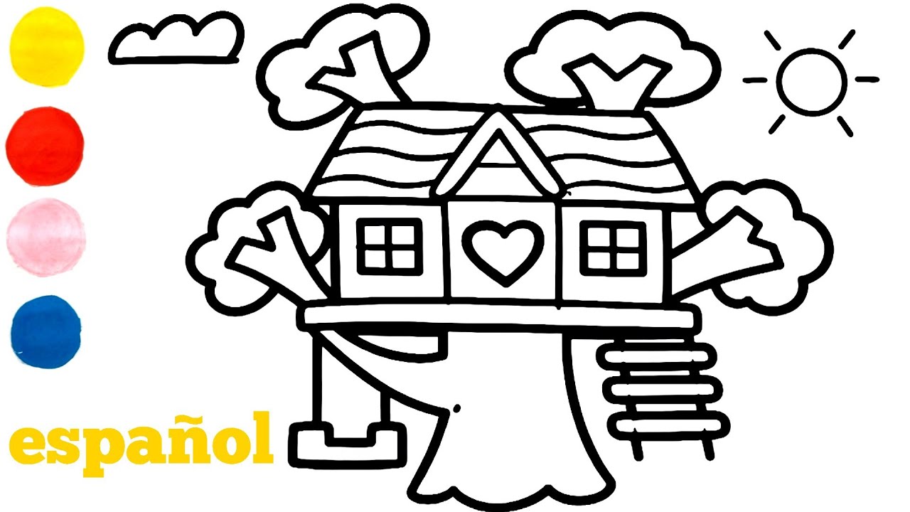 Cómo dibujar y colorear una casa en un árbol para niños