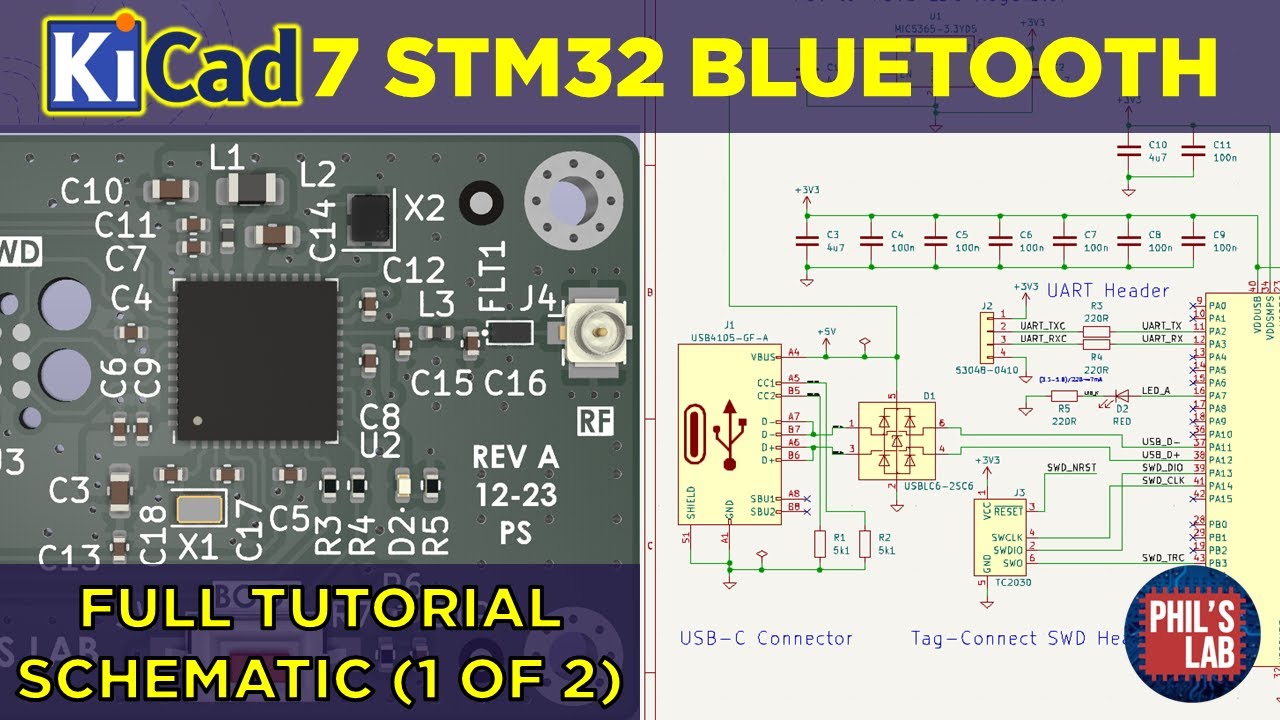(Sponsored) KiCad 7 STM32 Bluetooth Hardware Design (1/2 Schematic) - Phil's Lab #127