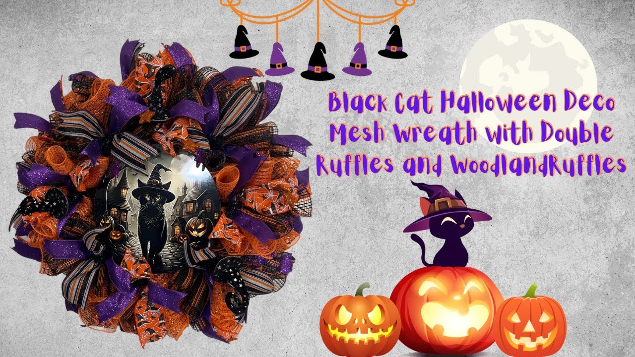 Black Cat Halloween Deco Mesh Wreath |Crafting with Hard Working Mom |How to DIY
