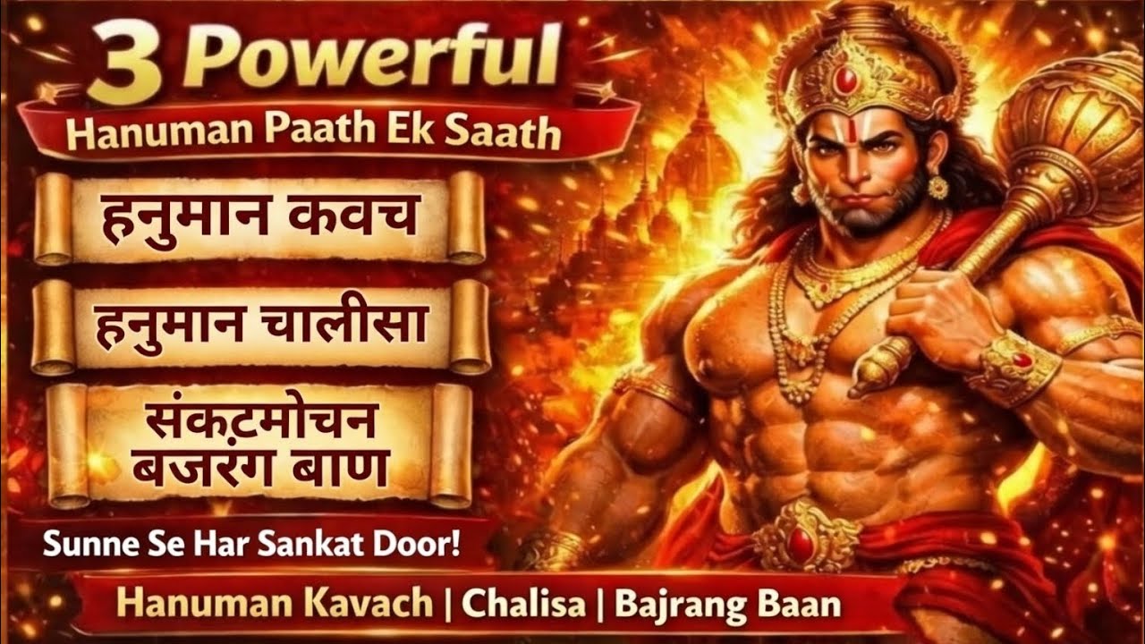 अचूक रक्षा पाठ 🔥 3 शक्तिशाली हनुमान पाठ | कवच, चालीसा & बजरंग बाण Full Path
