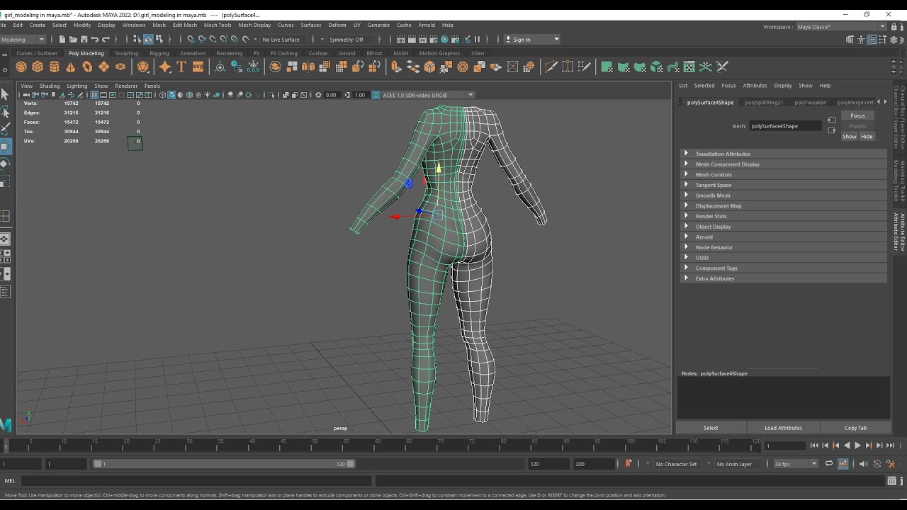 Maya Organic Modeling for beginners Female Body  ( part 2 )