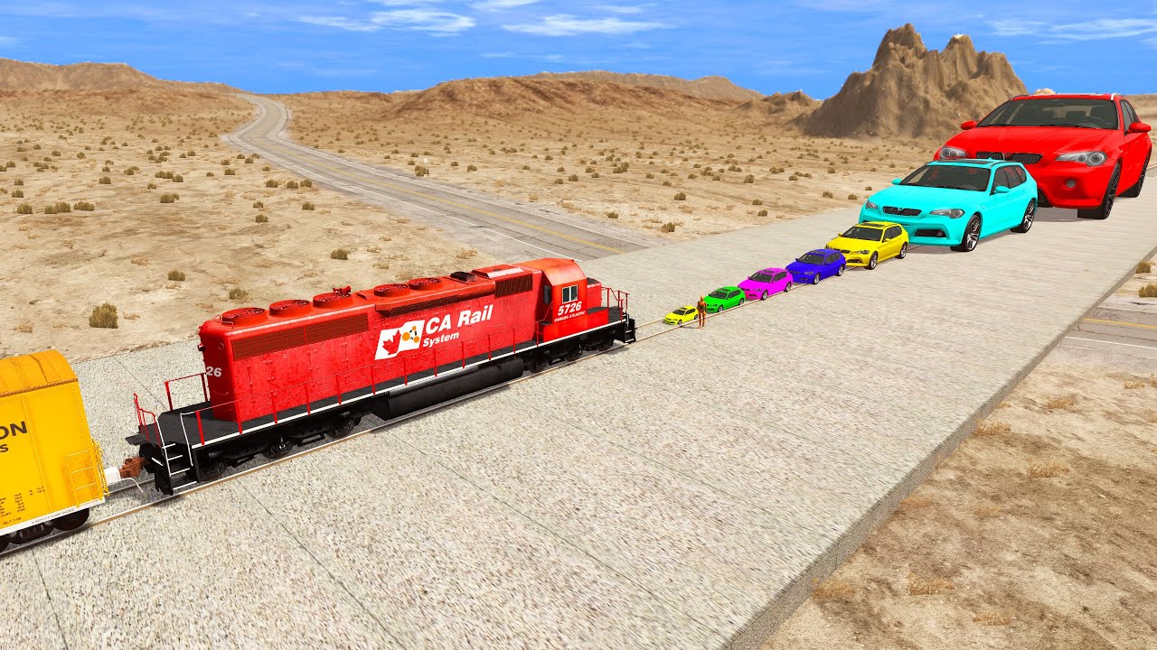 Big & Small Cars vs Train Head-on - BeamNG.Drive