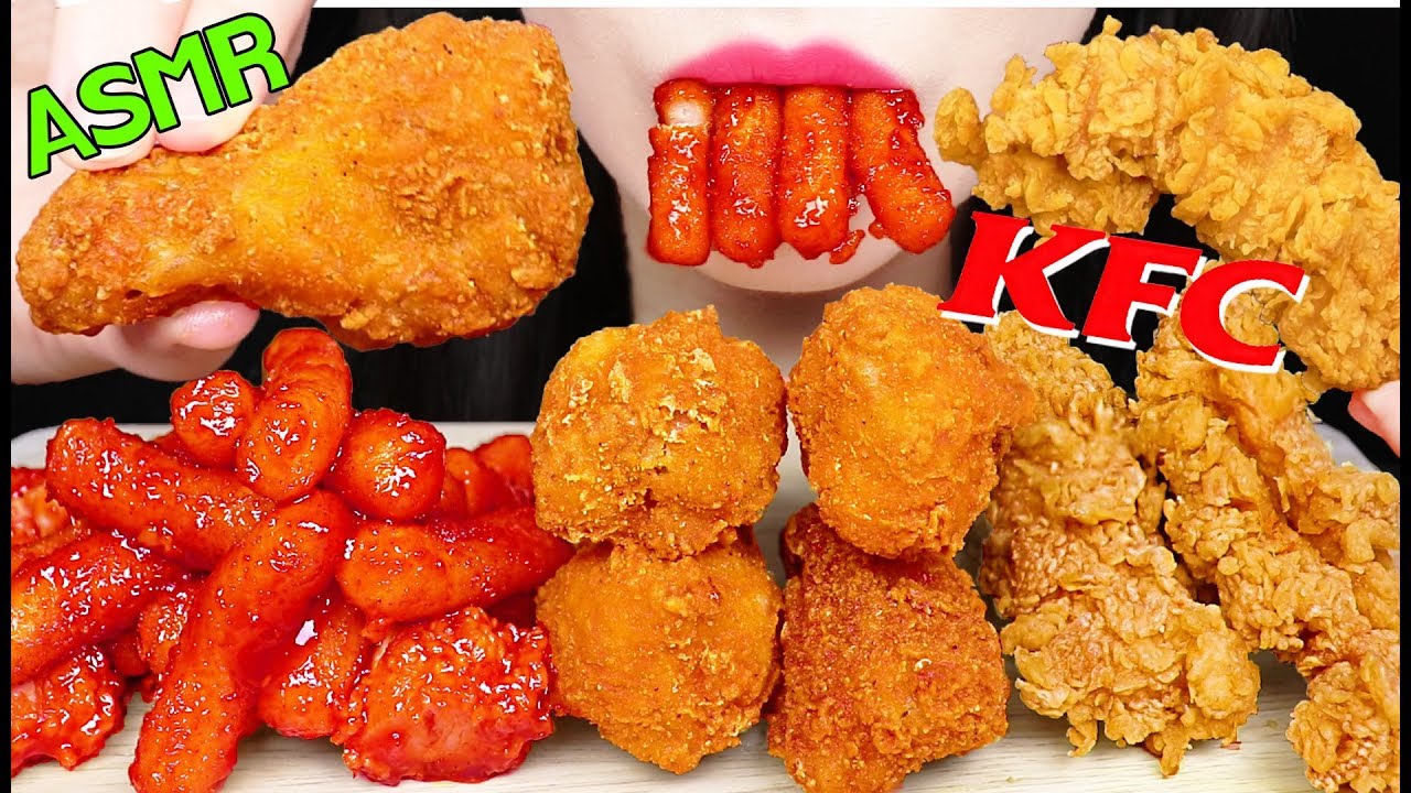 ASMR KFC SNACKS *HOT WING, CHICKEN TENDER, TTEOKBOKKI 텐더 떡볶이 KFC 핫윙 치킨, 치킨 텐더 먹방 EATING SOUNDS