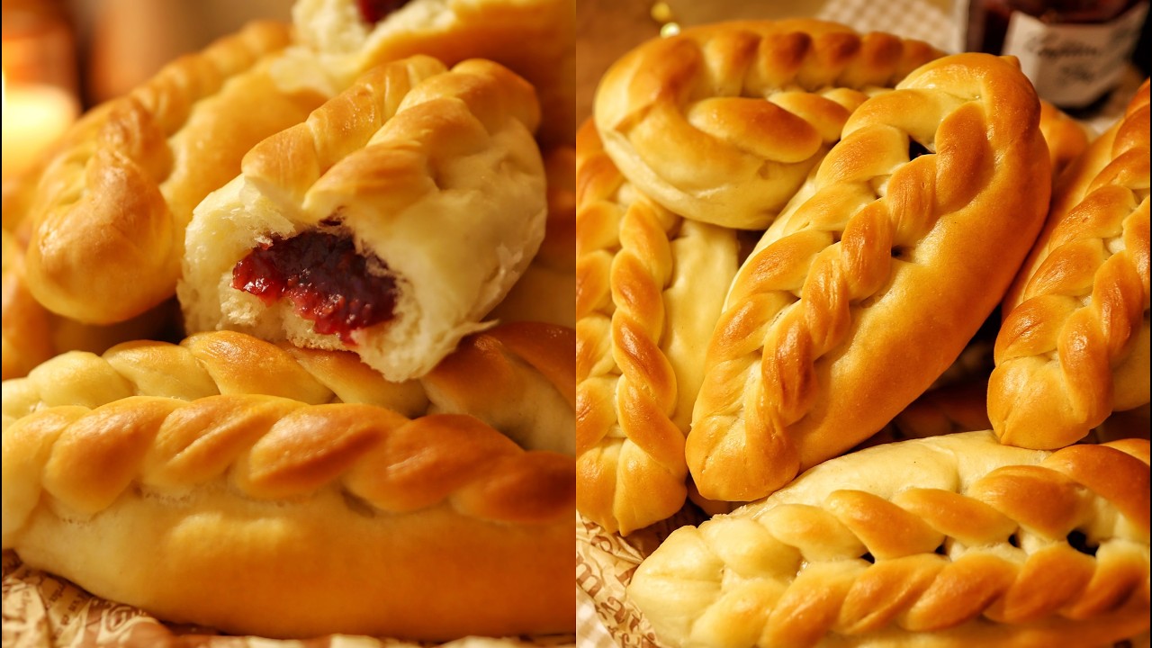 Сдобные булочки-косички с начинкой из малинового конфитюра | Мильфей