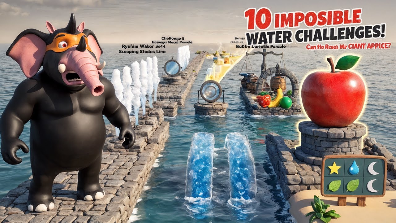 Smart Superhero Elephant vs 10 Water Island Challenges (Disney-Style) | Giant Apple Reward!