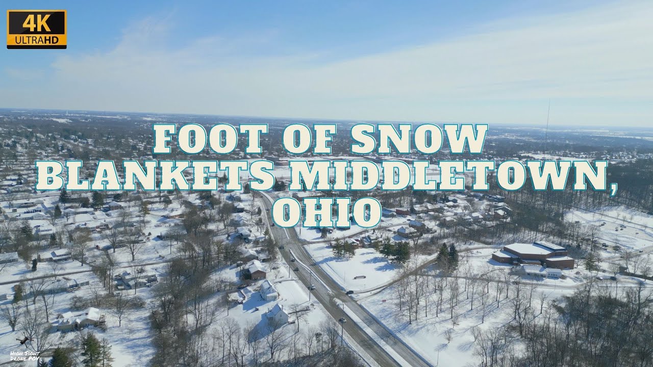 4K Drone Footage - Foot of Snow Blankets Middletown, Ohio
