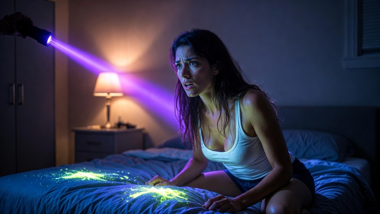 Ella dijo que la habitación estaba vacía. Mi luz ultravioleta mostró más de 100 manchas…