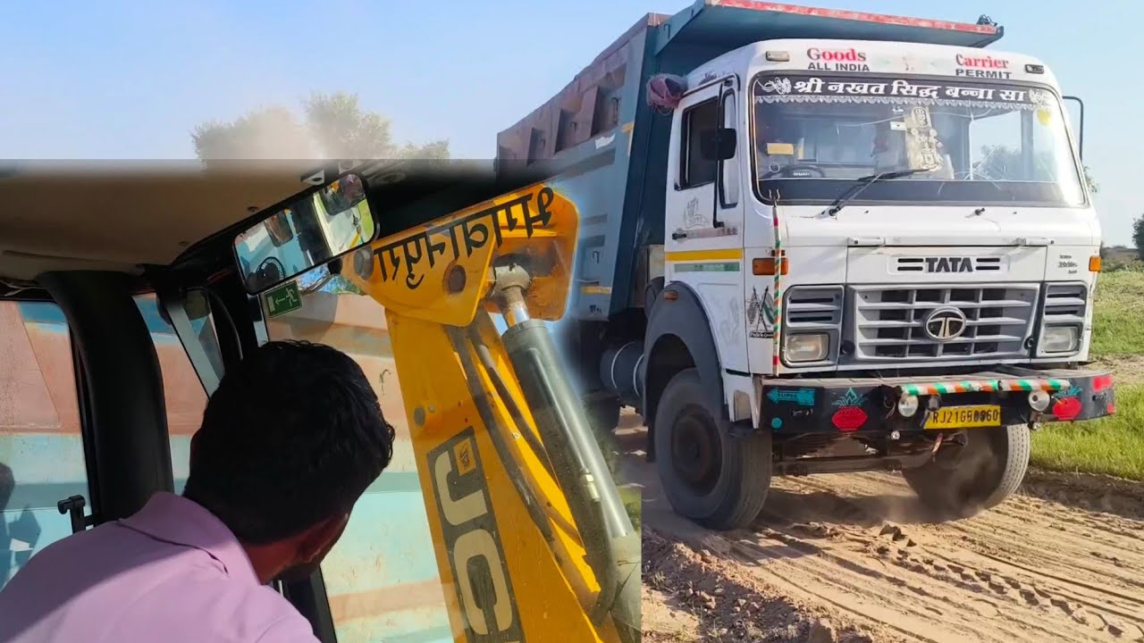 Машина JCB Eco для погрузки красного шлама в самосвал Tata 2 || Машина JCB Eco для погрузки Tata ...