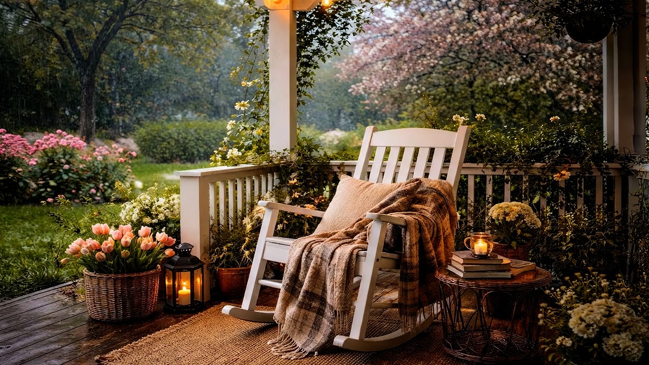 Tavaszi Veranda Hangulat 🌸 Eső, Madárcsicsergés & Nyugodt Kerti Hangok (Zene Nélkül)