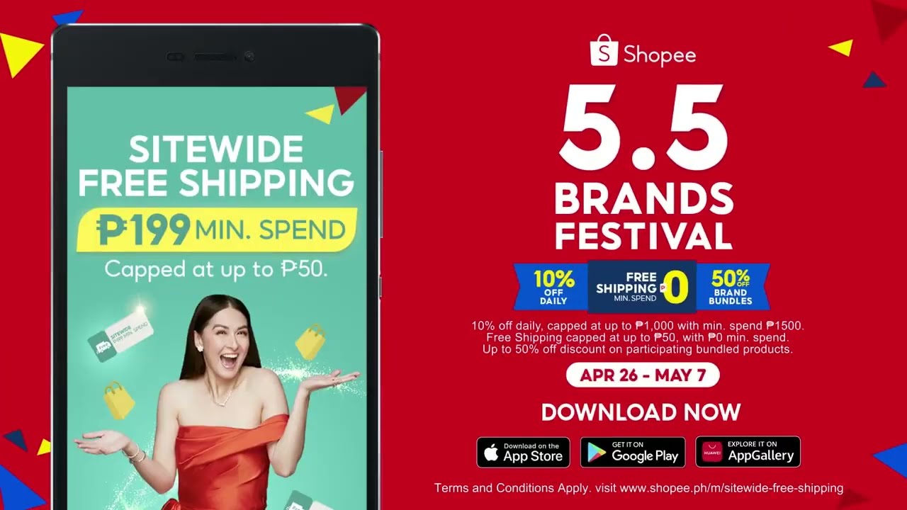 Shopee 5.5 (2022) Brands Festival Sitewide Free Shipping/Free Shipping Vouchers DVC Q2 2022 15s