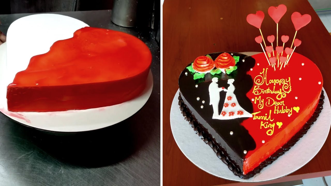 Double colour Heart Shape Cake | Love Proposal Ceremony Cake | Dil shape cake | Red and Black colour