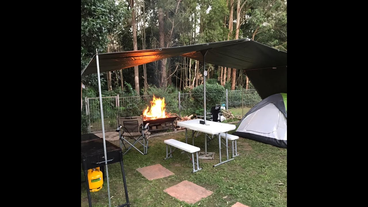 CAMPSITE SETUP WITH TARPS, NO ROPES