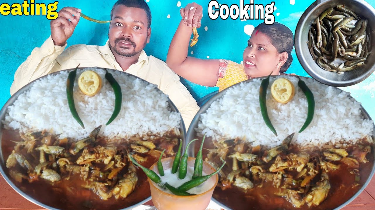 eating show | Fish curry cooking eating | fish curry rice eating | indian village food eating