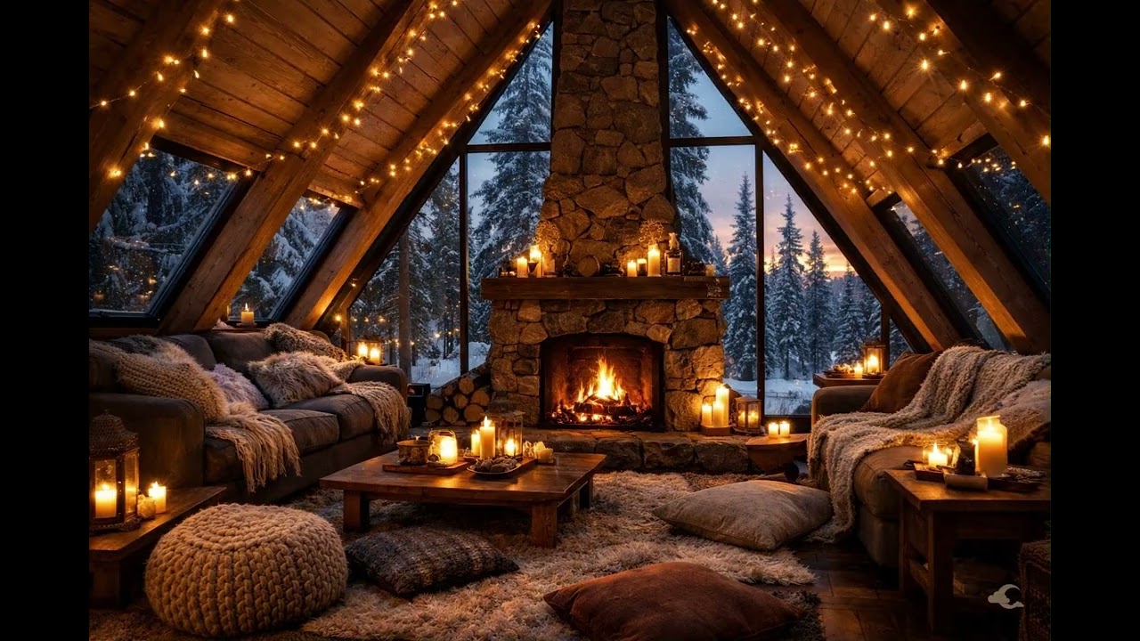 Alpine Winter Cabin Retreat ❄️ Cozy Fireplace & Soft Instrumental Music | Snowy Forest Ambience