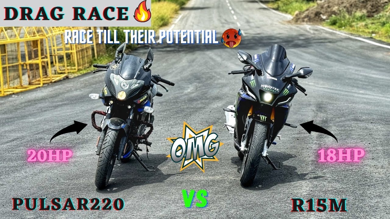 R15M Bs6 vs Pulsar220 Bs6-Drag Race🔥/Race Till Their Potential💪/Close Calls🤯/Result!?/@tracktwister