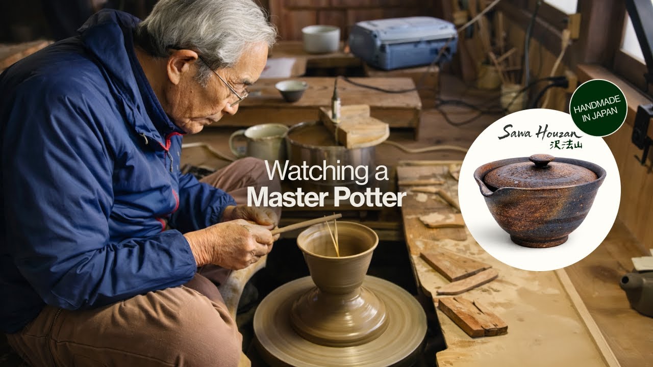 Master Japanese Potter Sawa Houzan Making Shiboridashi from Shigaraki Clay