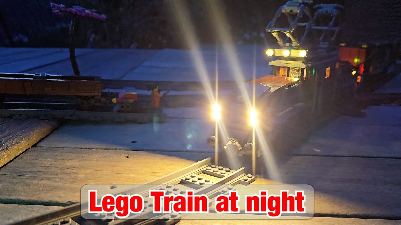 Lego train AT NIGHT with strong headlights #lego #train #night
