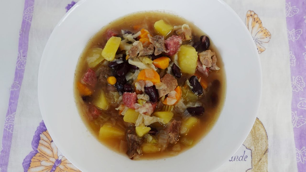 Thick German Meat Soup with Sausages and Vegetables: Eintopf | ASMR Recipe at Whisper Cafe